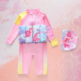 Cartoon Printed One Piece Buoyancy Swimsuit - With Detachable Safety Float Teeny Pandas